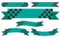 Set of Japanese style green banners decorated with Checkered pattern drawn on a white background.