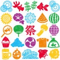 Set of Japanese summer icons. colorful stamp set. Royalty Free Stock Photo
