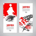 Set of Japanese sushi banners. Hand darwn sketch illustrations