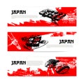 Set of Japanese sushi banners. Sketch illustrations