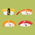 Set of Japanese Sushi Cartoon Hug Funny