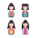 Set japanese women with kimono design