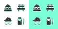 Set Jar of honey and dipper stick, Winter hat, Cloud with rain and Bench icon. Vector Royalty Free Stock Photo
