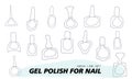 A set of jars for gel polish in lines. The silhouette of a nail polish jar. Objects and materials for a beauty and