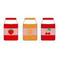 Set of jars with jam. Tasty confiture with strawberry, orange, cherry. Flat vector illustration of glass fruit and berries Royalty Free Stock Photo