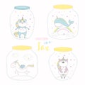 Set of jars with unicorn characters Royalty Free Stock Photo