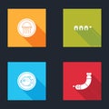 Set Jellyfish on a plate, Grilled steak, Puffer and Shrimp icon. Vector