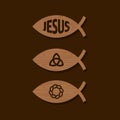 Set of Jesus fish icons. Royalty Free Stock Photo