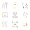 Set of jeweler profession linear icons. Vector concept of jewelry, handmade accessories, luxury items. Modern thin line style.