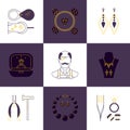 Set of jeweler profession linear icons. Vector concept of jewelry, handmade accessories, luxury items. Modern thin line style. Royalty Free Stock Photo