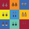 Set Of Jewelry Earrings with Precious Stones vector illustration.
