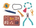 Set Of Jewelry Fittings And Tools For Creating Stunning Pieces. Includes A Variety Of Clasps, Jump Rings, And Pliers