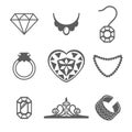 Set of Jewelry Icons ring gem necklace Vector