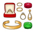 Set jewelry. Vintage color vector engraving illustration