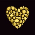 Set of jewels in the form of heart. Precious stones of gold col