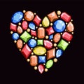 Set of jewels in the form of heart. Precious stones of red, blu
