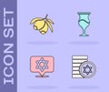Set Jewish coin, Olives branch, Star of David and goblet icon. Vector