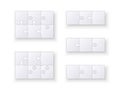 Set of jigsaw puzzle templates. Many puzzle pieces isolated on a white background. Vector illustration Royalty Free Stock Photo