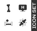 Set Joint pain, knee pain, Human broken bone, Hospital bed and Location hospital icon. Vector Royalty Free Stock Photo