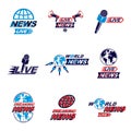 Set of journalism conceptual logo, emblems and leaflets. Earth p
