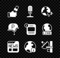 Set Journalist news, Microphone, World, News, Radar, War journalist and Information icon. Vector