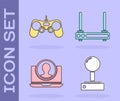 Set Joystick for arcade machine, Gamepad, Create account screen and Router and wi-fi signal icon. Vector