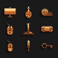 Set Joystick for arcade machine, Sword game, Ancient key, Portable video console, Computer mouse, gaming, Coin and Royalty Free Stock Photo