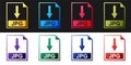 Set JPG file document icon. Download JPG button icon isolated on black and white background. Vector Royalty Free Stock Photo