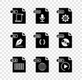 Set JS file document, OGG, MAX, XLS, HTML, GIF, AI and CSS icon. Vector Royalty Free Stock Photo