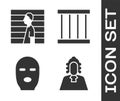 Set Judge, Suspect criminal, Thief mask and Prison window icon. Vector