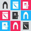 Set Judge wig, Evidence bag and knife and Lawsuit paper icon. Vector