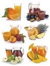 Set jug, glass juice and fruits