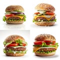 Set of juicy delicious appetizing burgers. On a white background. AI generated Royalty Free Stock Photo