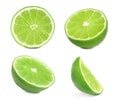 Set of juicy ripe limes on background Royalty Free Stock Photo