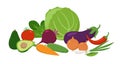 Set of juicy vegetables grouped together in flat design. Vitamins food vector concept illustration isolated on white.