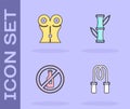 Set Jump rope, Women waist, No alcohol and Bamboo icon. Vector