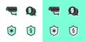 Set Justice law in shield, Security camera, Police badge and Law icon. Vector Royalty Free Stock Photo