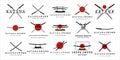 set of katana sword logo vintage vector illustration concept template icon design. bundle collection japanese sword of katana