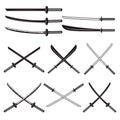 Set of the katana swords. Samurai and ninja weapon in retro style. Crossed samurai swords collection Royalty Free Stock Photo