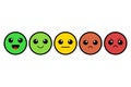 Set of kawai emoji. Emoticons. Cute colorful faces. Rating. Customer feedback. Vector illustration