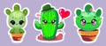 set kawaii cactus, cacti green stickers