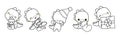 Set of Kawaii Christmas Dino Coloring Page. Collection of Cute Vector Christmas Dinosaur Outline
