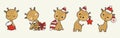 Set of Kawaii Christmas Giraffe Vector. Collection of Vector Xmas Animal Illustrations for Stickers