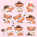 Set Kawaii Collection Fantasy Little Fox Cartoon.