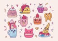 Set of kawaii dessert cartoon vector icons Royalty Free Stock Photo