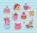 Set of kawaii dessert cartoon vector icons Royalty Free Stock Photo