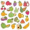 Set of kawaii fruit on white background