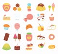 Kawaii sweet food icons set