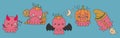 Set of Kawaii Halloween Octopus. Collection of Cute Vector Halloween Marine Animal Illustrations