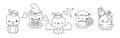 Set of Kawaii Halloween Octopus Coloring Page. Collection of Cute Vector Halloween Animal Outline.